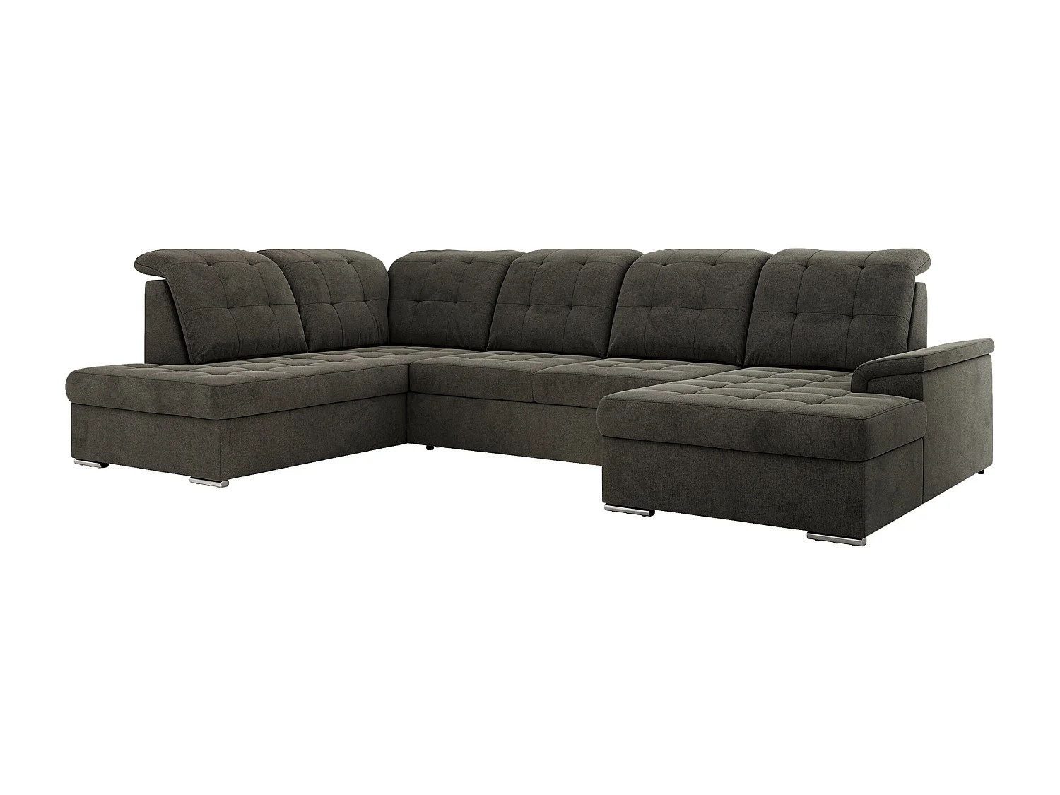 Ecksofa MADRITO U - mit verstellbarer Rückenlehne, Armlehne, L-förmige Ecke, Bettkasten - Dunkelgrau Velvet - Ecke Links