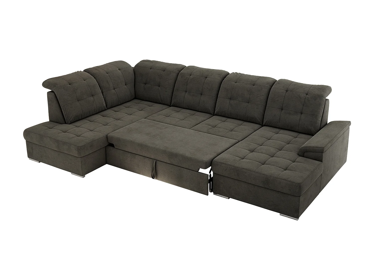 Ecksofa MADRITO U - mit verstellbarer Rückenlehne, Armlehne, L-förmige Ecke, Bettkasten - Dunkelgrau Velvet - Ecke Links