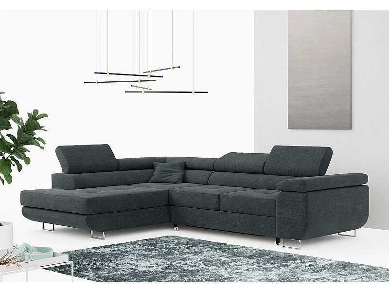 Ecksofa GUSTAW - mit Schlaffunktion, verstellbare Kopfstützen, Metallbeine - Dunkelgrau Stukture - Ecke Links