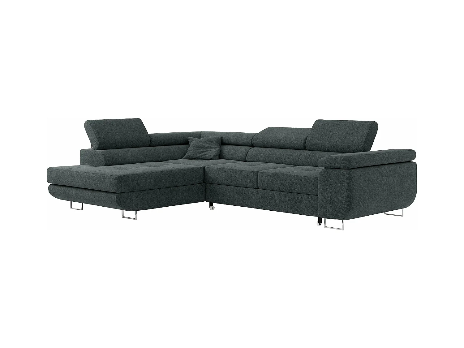 Ecksofa GUSTAW - mit Schlaffunktion, verstellbare Kopfstützen, Metallbeine - Dunkelgrau Stukture - Ecke Links
