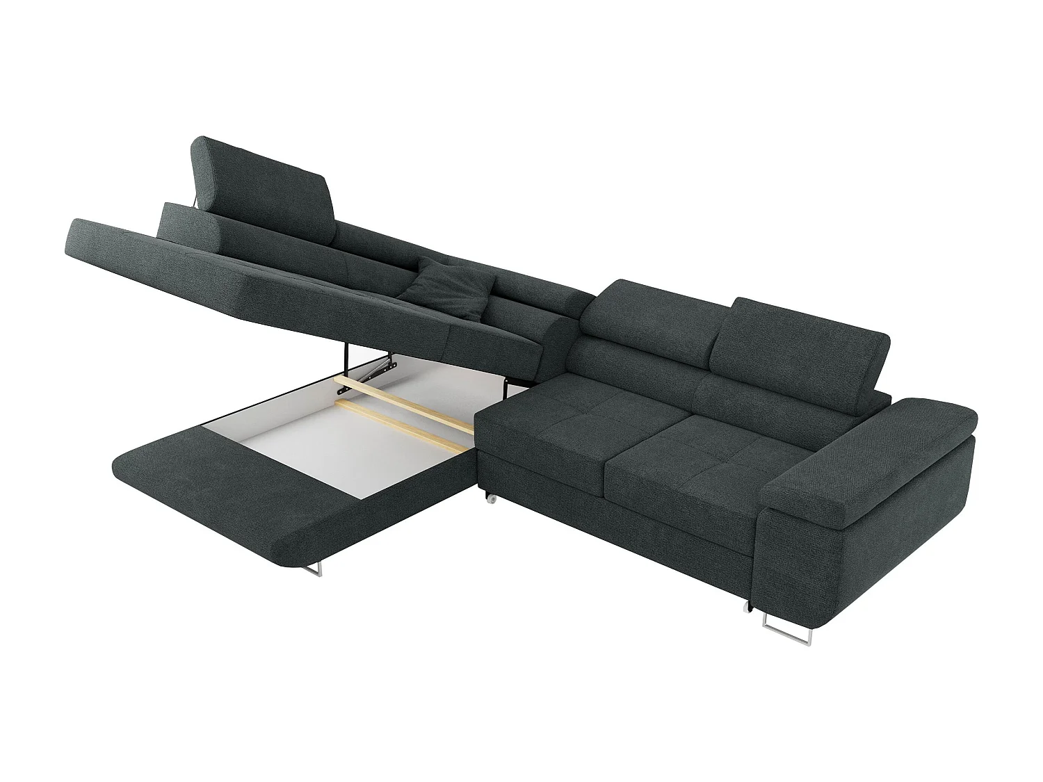 Ecksofa GUSTAW - mit Schlaffunktion, verstellbare Kopfstützen, Metallbeine - Dunkelgrau Stukture - Ecke Links