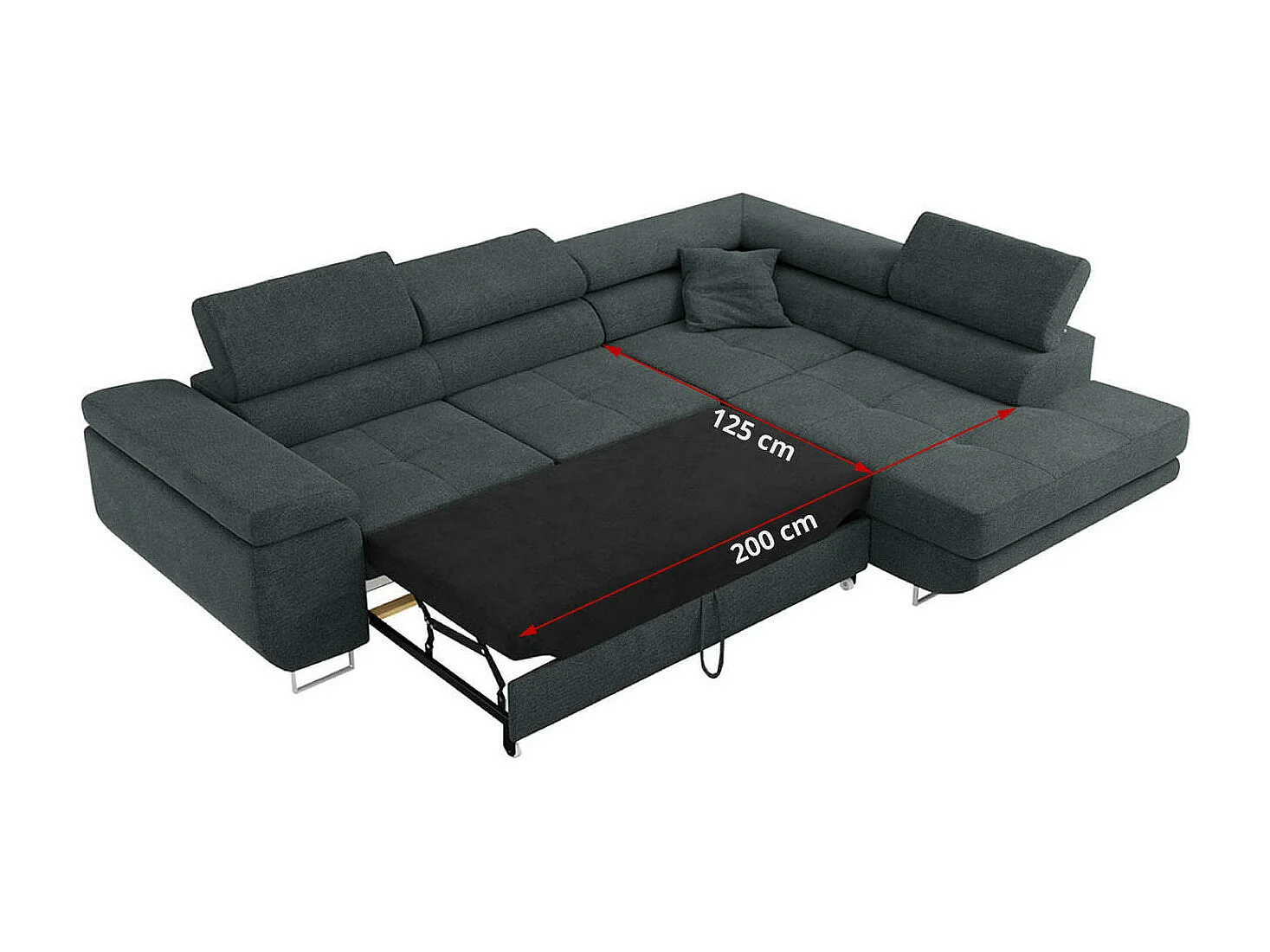 Ecksofa GUSTAW - mit Schlaffunktion, verstellbare Kopfstützen, Metallbeine - Dunkelgrau Stukture - Ecke Links