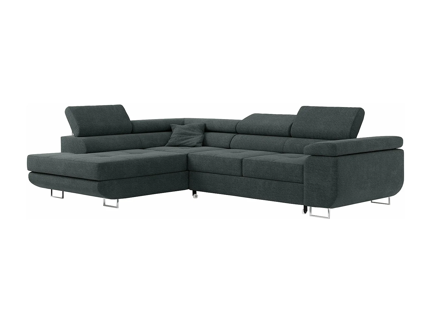Ecksofa GUSTAW - mit Schlaffunktion, verstellbare Kopfstützen, Metallbeine - Dunkelgrau Stukture - Ecke Links