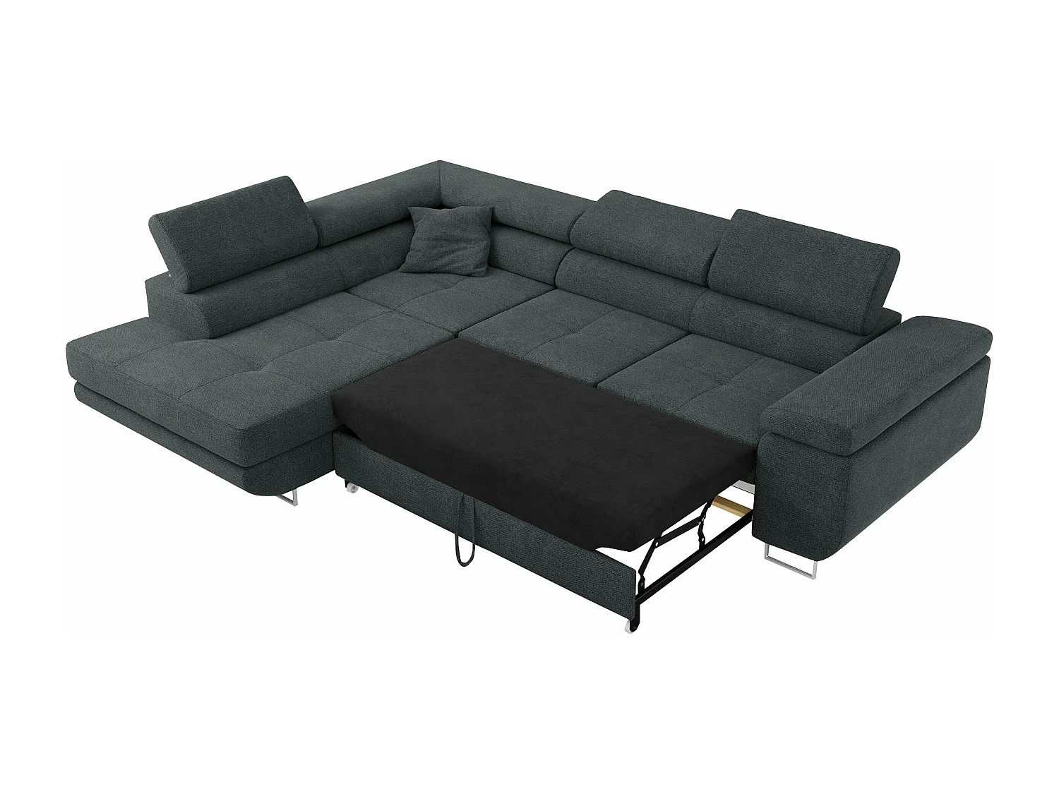 Ecksofa GUSTAW - mit Schlaffunktion, verstellbare Kopfstützen, Metallbeine - Dunkelgrau Stukture - Ecke Links