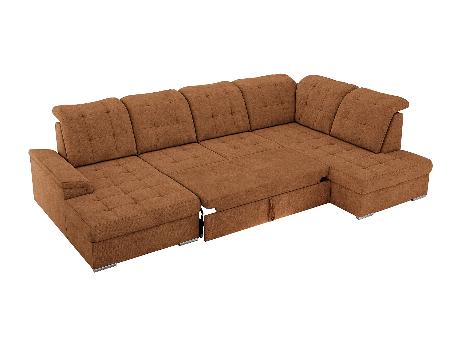 Ecksofa MADRITO U - mit verstellbarer Rückenlehne, Armlehne, L-förmige Ecke, Bettkasten - Orange Struktur - Ecke Rechts