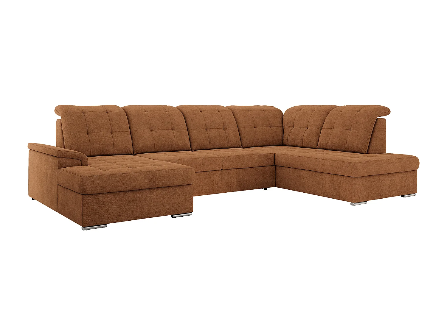 Ecksofa MADRITO U - mit verstellbarer Rückenlehne, Armlehne, L-förmige Ecke, Bettkasten - Orange Struktur - Ecke Rechts