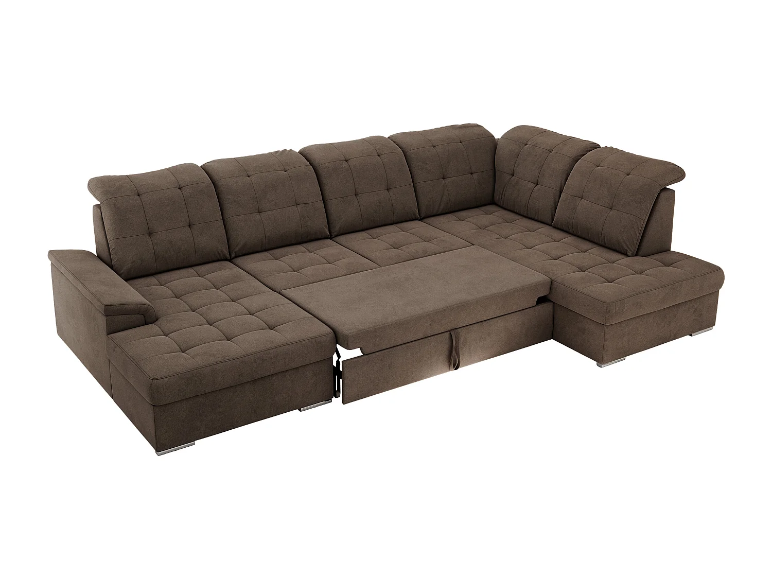 Ecksofa MADRITO U - mit verstellbarer Rückenlehne, Armlehne, L-förmige Ecke, Bettkasten - Braun Velvet - Ecke Rechts