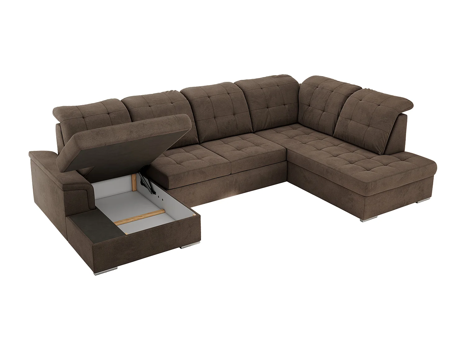 Ecksofa MADRITO U - mit verstellbarer Rückenlehne, Armlehne, L-förmige Ecke, Bettkasten - Braun Velvet - Ecke Rechts