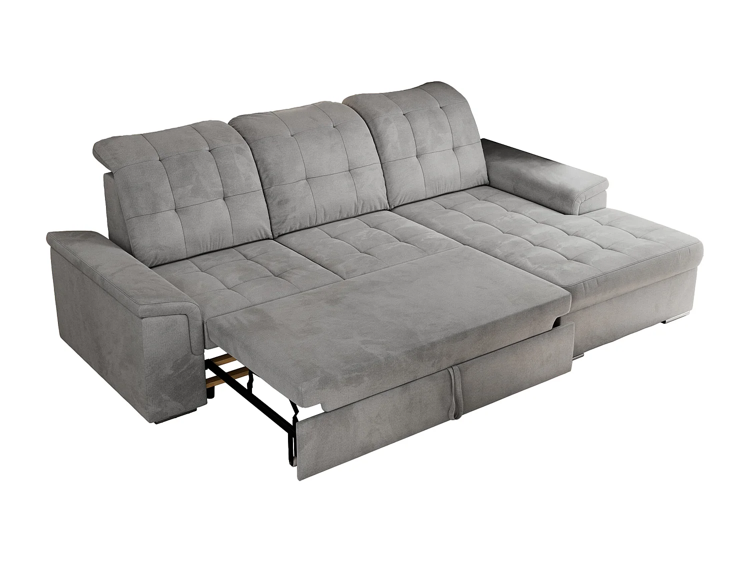 Ecksofa MADRITO - mit verstellbarer Rückenlehne, Armlehnen, gestepptem Sitz und Rückenlehne, Schlaffunktion - Hellgrau Velvet - Ecke Rechts