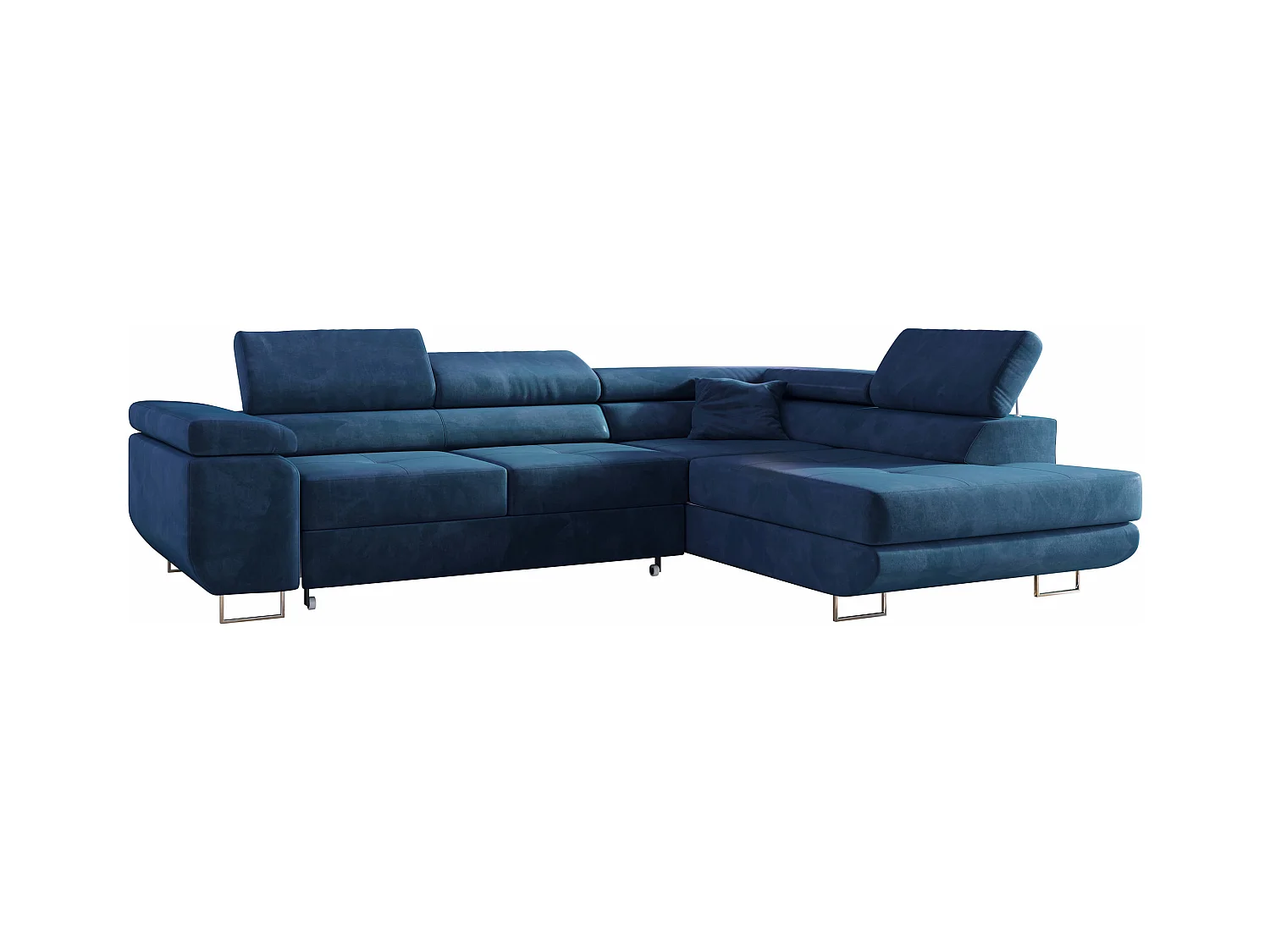 Ecksofa GUSTAW - mit Schlaffunktion, verstellbare Kopfstützen, Metallbeine - Dunkelblau Velvet - Ecke Rechts