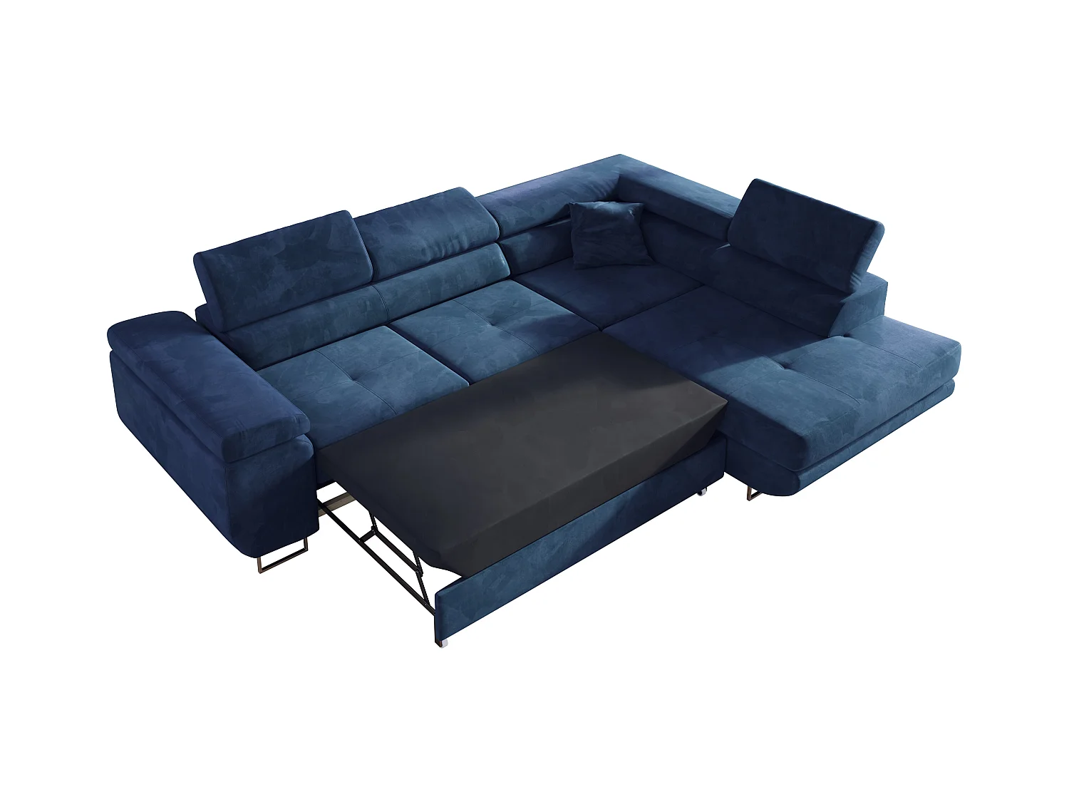 Ecksofa GUSTAW - mit Schlaffunktion, verstellbare Kopfstützen, Metallbeine - Dunkelblau Velvet - Ecke Rechts