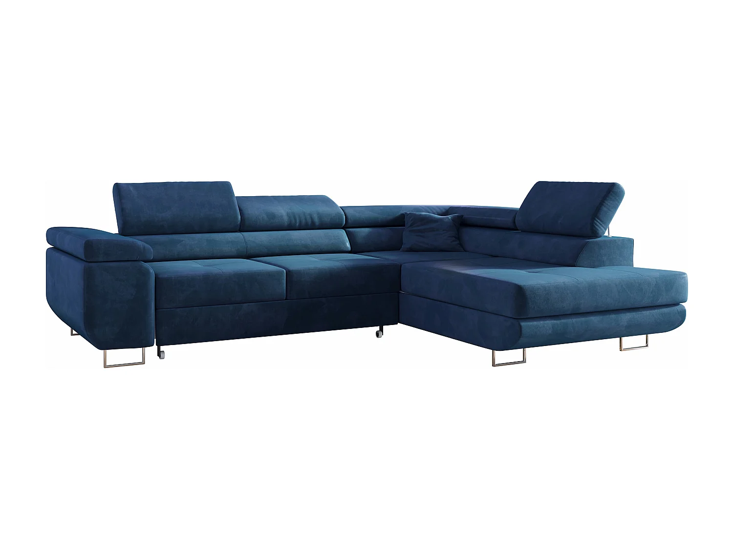 Ecksofa GUSTAW - mit Schlaffunktion, verstellbare Kopfstützen, Metallbeine - Dunkelblau Velvet - Ecke Rechts