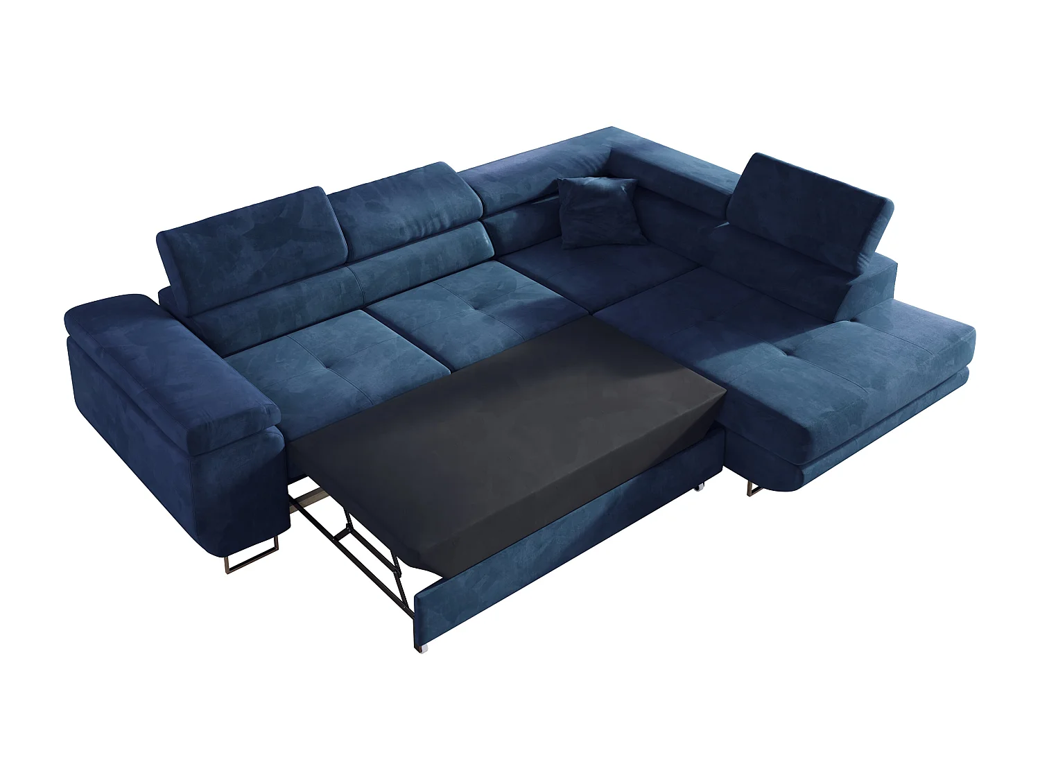Ecksofa GUSTAW - mit Schlaffunktion, verstellbare Kopfstützen, Metallbeine - Dunkelblau Velvet - Ecke Rechts