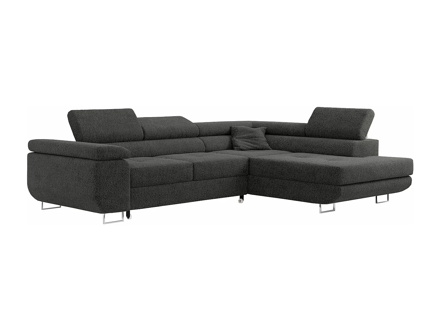 Ecksofa GUSTAW - mit Schlaffunktion, verstellbare Kopfstützen, Metallbeine - Dunkelgrau Boucle - Ecke Rechts