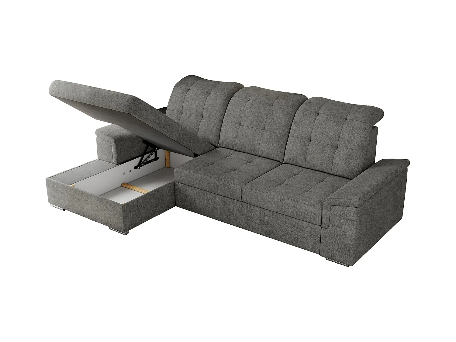 Ecksofa MADRITO - mit verstellbarer Rückenlehne, Armlehnen, gestepptem Sitz und Rückenlehne, Schlaffunktion - Grau Struktur - Ecke Links