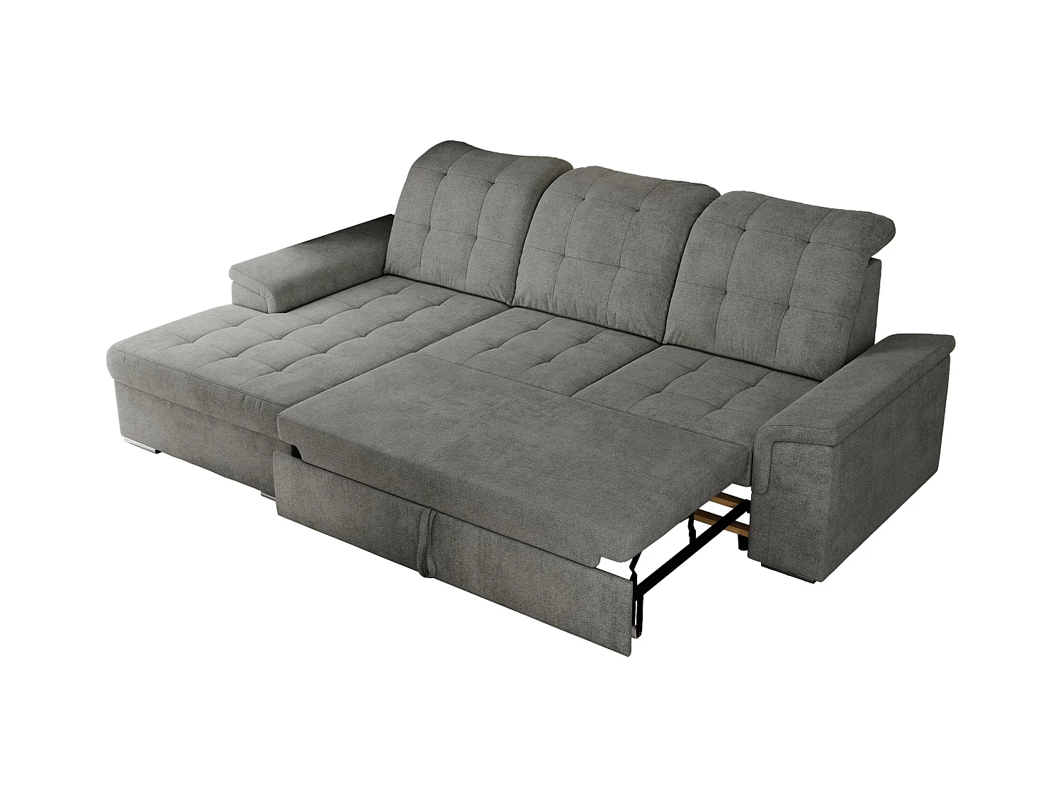 Ecksofa MADRITO - mit verstellbarer Rückenlehne, Armlehnen, gestepptem Sitz und Rückenlehne, Schlaffunktion - Grau Struktur - Ecke Links