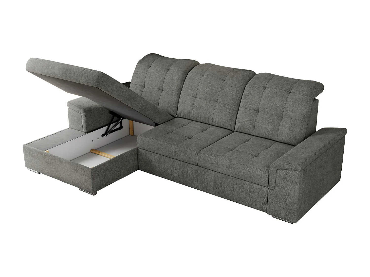 Ecksofa MADRITO - mit verstellbarer Rückenlehne, Armlehnen, gestepptem Sitz und Rückenlehne, Schlaffunktion - Grau Struktur - Ecke Links