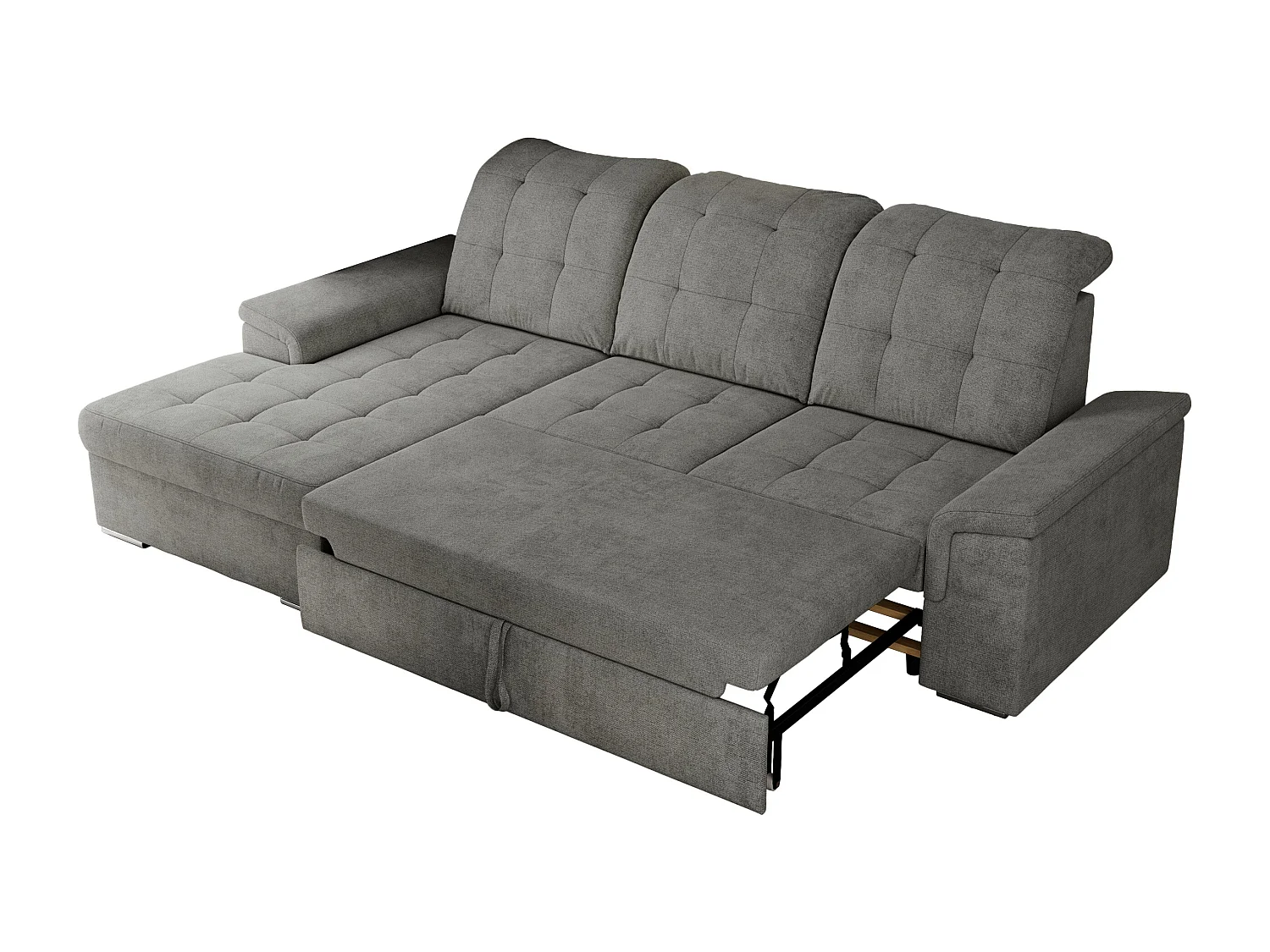 Ecksofa MADRITO - mit verstellbarer Rückenlehne, Armlehnen, gestepptem Sitz und Rückenlehne, Schlaffunktion - Grau Struktur - Ecke Links