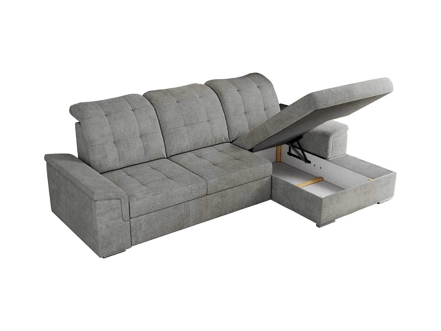 Ecksofa MADRITO - mit verstellbarer Rückenlehne, Armlehnen, gestepptem Sitz und Rückenlehne, Schlaffunktion - Hellgrau Struktur - Ecke Rechts