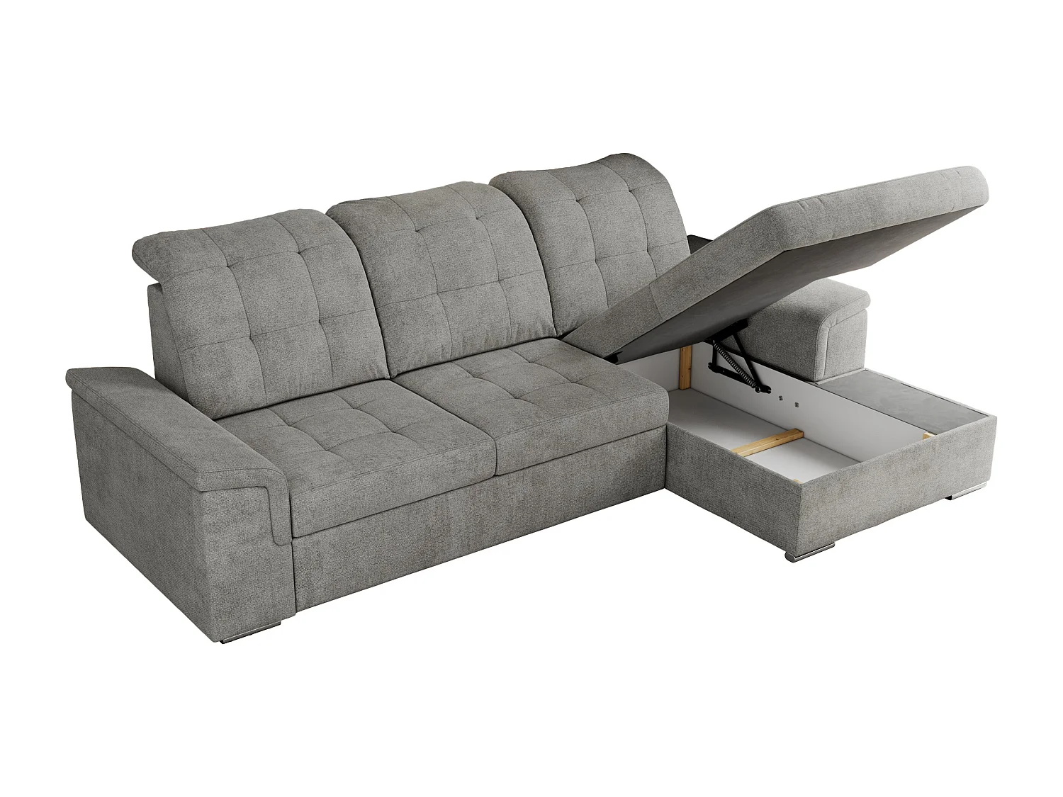 Ecksofa MADRITO - mit verstellbarer Rückenlehne, Armlehnen, gestepptem Sitz und Rückenlehne, Schlaffunktion - Hellgrau Struktur - Ecke Rechts