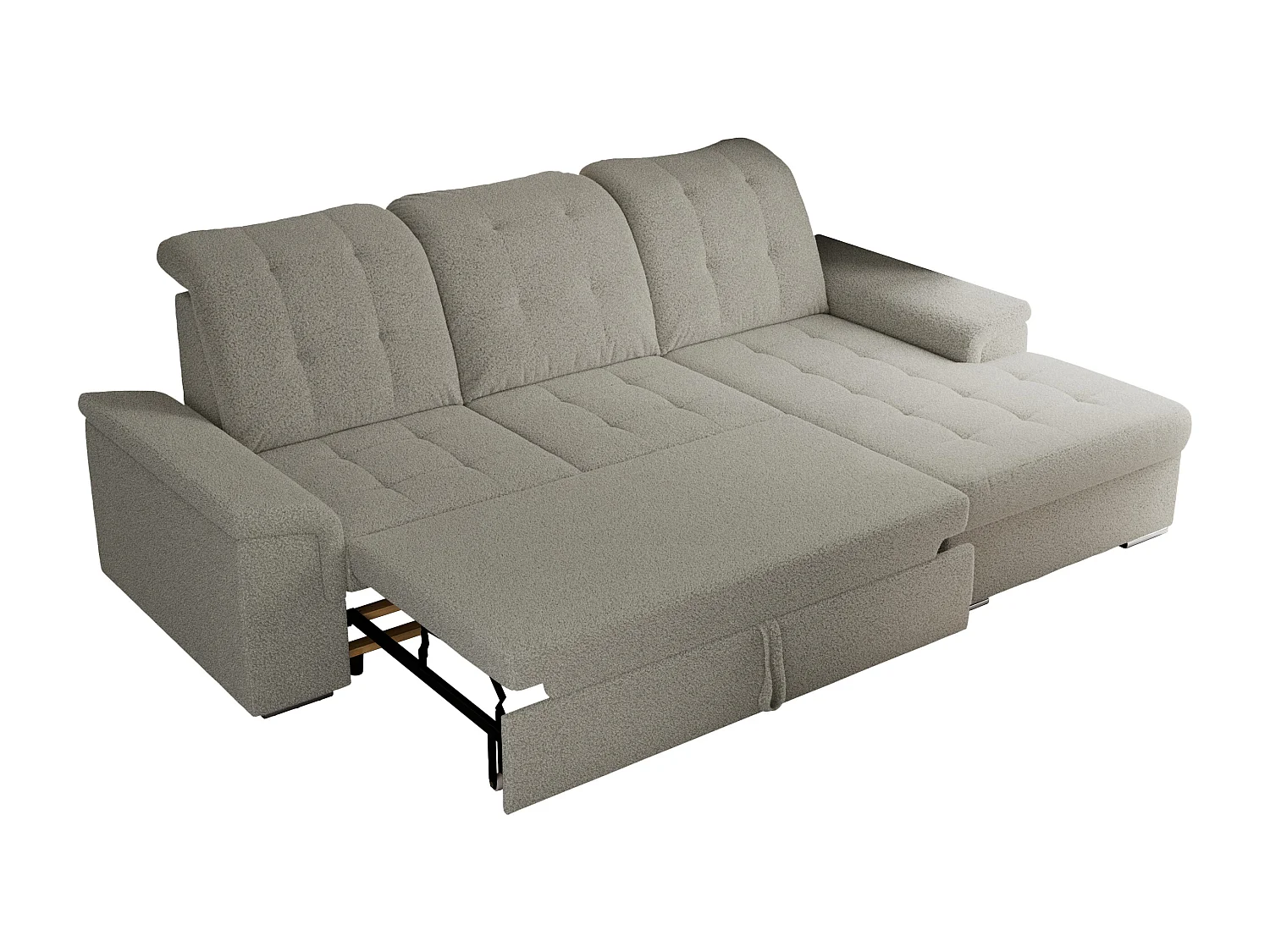 Ecksofa MADRITO - mit verstellbarer Rückenlehne, Armlehnen, gestepptem Sitz und Rückenlehne, Schlaffunktion - Hellgrau Boucle - Ecke Rechts