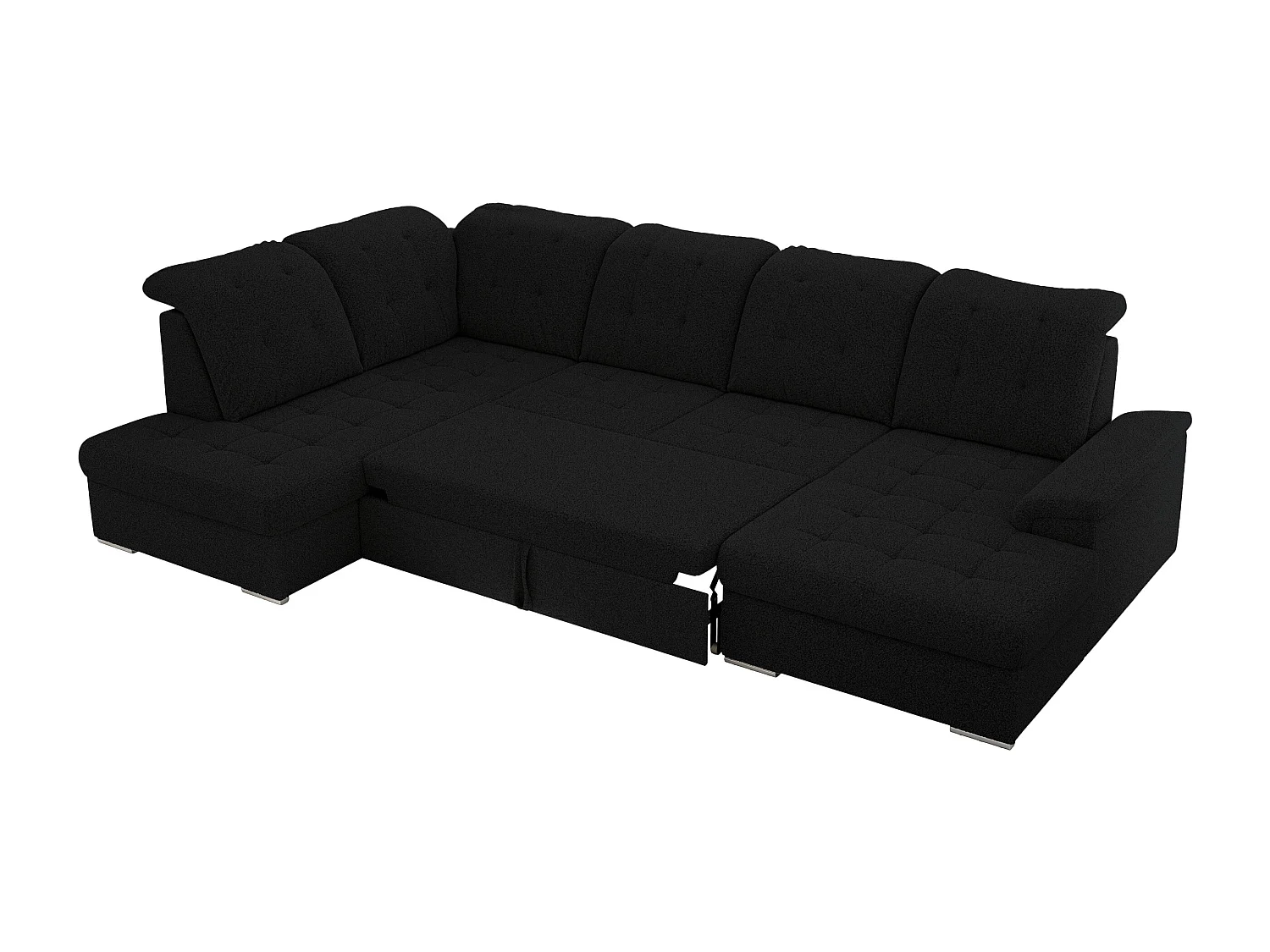 Ecksofa MADRITO U - mit verstellbarer Rückenlehne, Armlehne, L-förmige Ecke, Bettkasten - Schwarz Boucle - Ecke Links