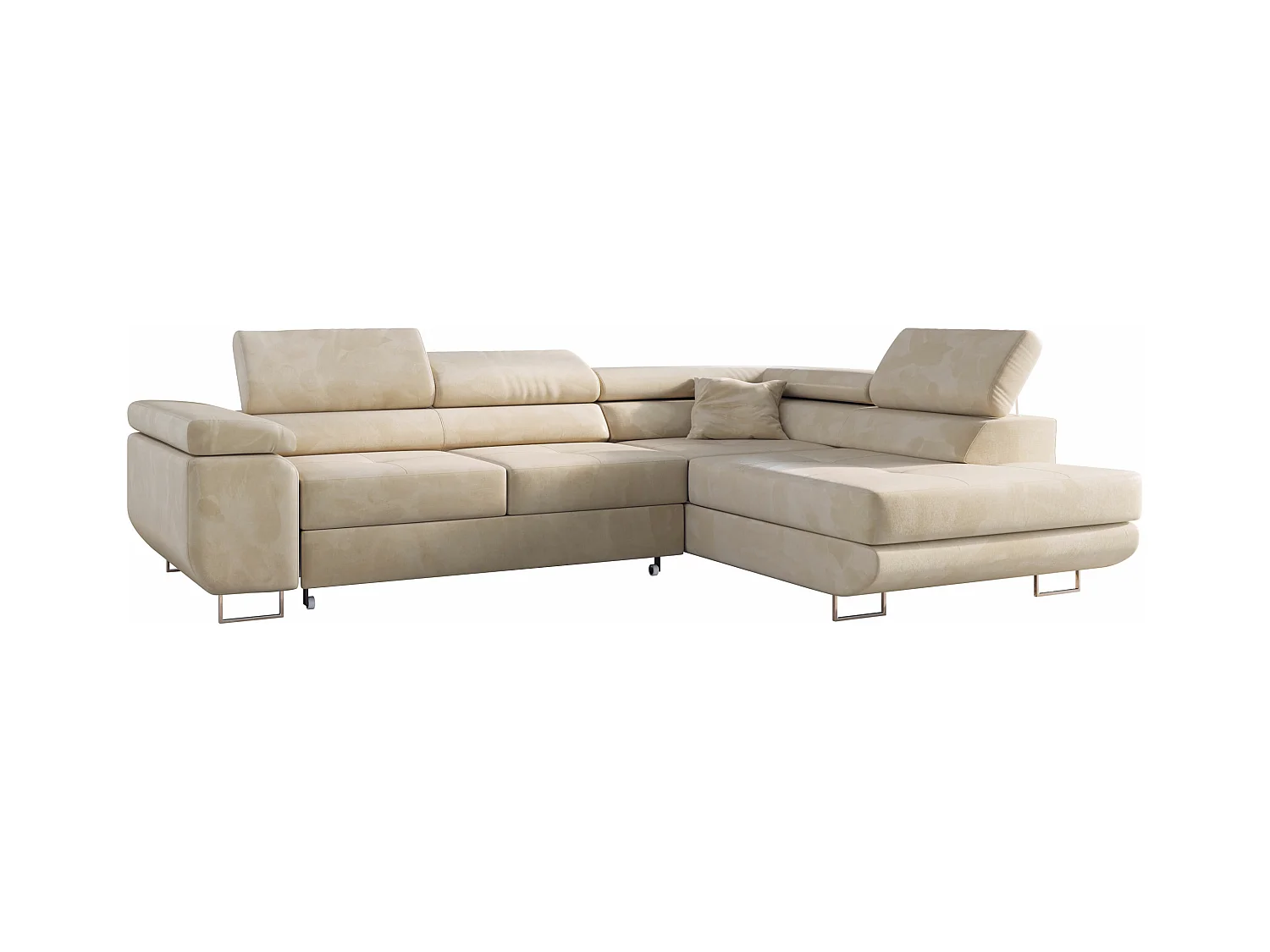 Ecksofa GUSTAW - mit Schlaffunktion, verstellbare Kopfstützen, Metallbeine - Beige Velvet - Ecke Rechts