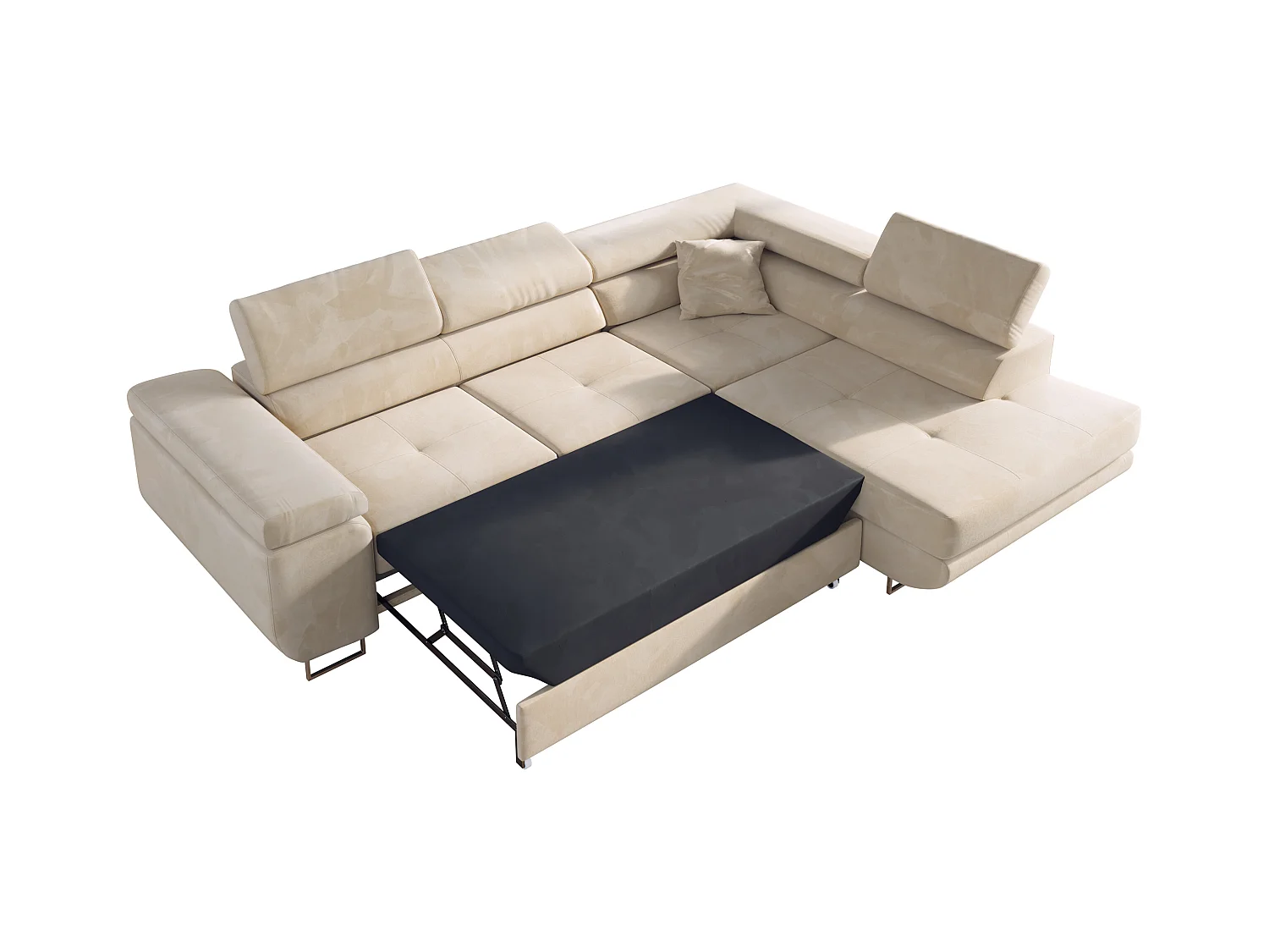 Ecksofa GUSTAW - mit Schlaffunktion, verstellbare Kopfstützen, Metallbeine - Beige Velvet - Ecke Rechts