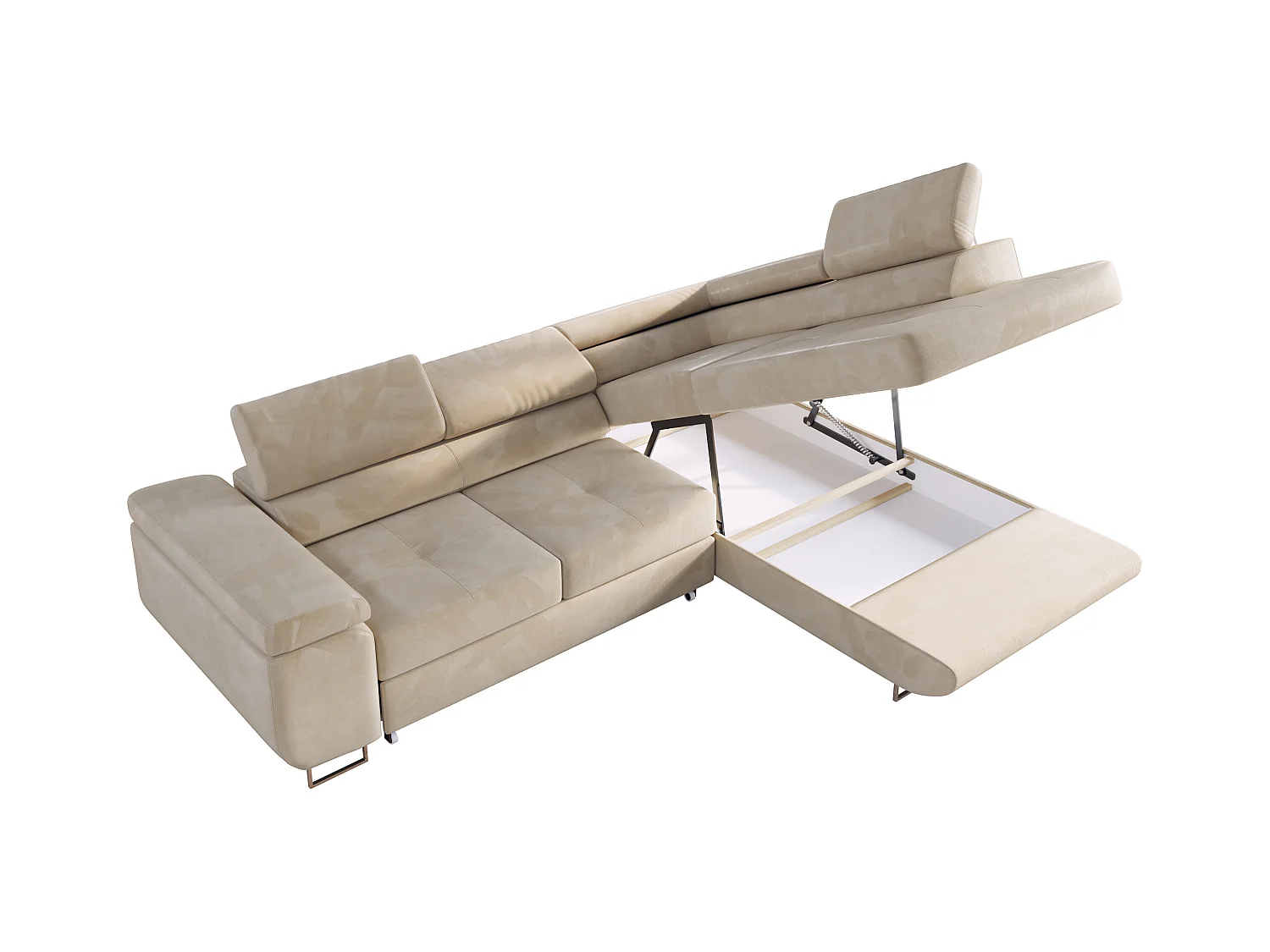 Ecksofa GUSTAW - mit Schlaffunktion, verstellbare Kopfstützen, Metallbeine - Beige Velvet - Ecke Rechts