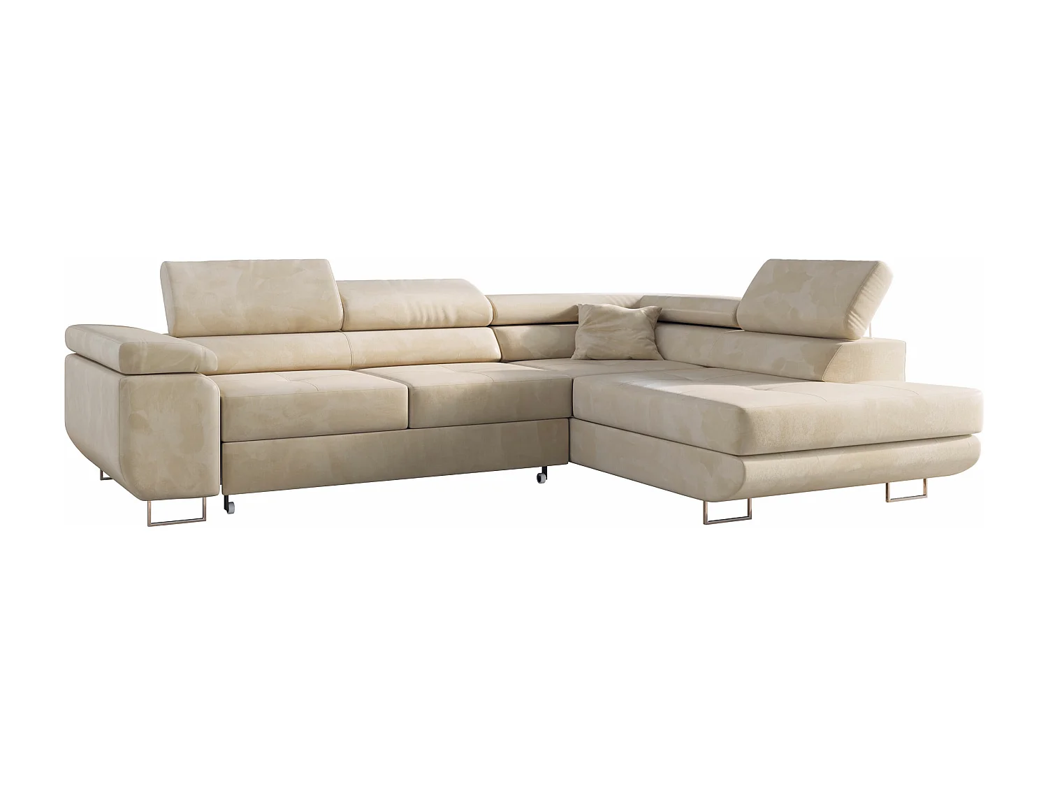 Ecksofa GUSTAW - mit Schlaffunktion, verstellbare Kopfstützen, Metallbeine - Beige Velvet - Ecke Rechts