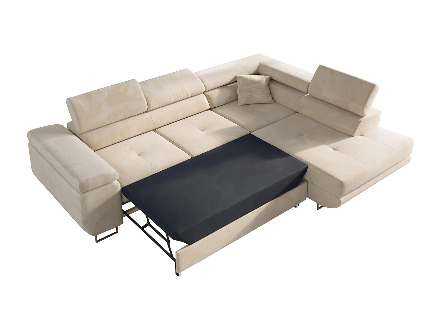 Ecksofa GUSTAW - mit Schlaffunktion, verstellbare Kopfstützen, Metallbeine - Beige Velvet - Ecke Rechts