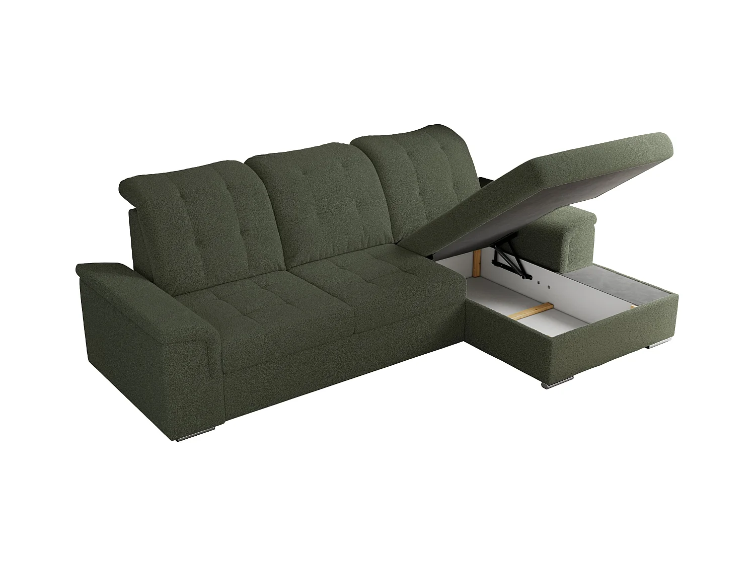 Ecksofa MADRITO - mit verstellbarer Rückenlehne, Armlehnen, gestepptem Sitz und Rückenlehne, Schlaffunktion - Grün Boucle - Ecke Rechts