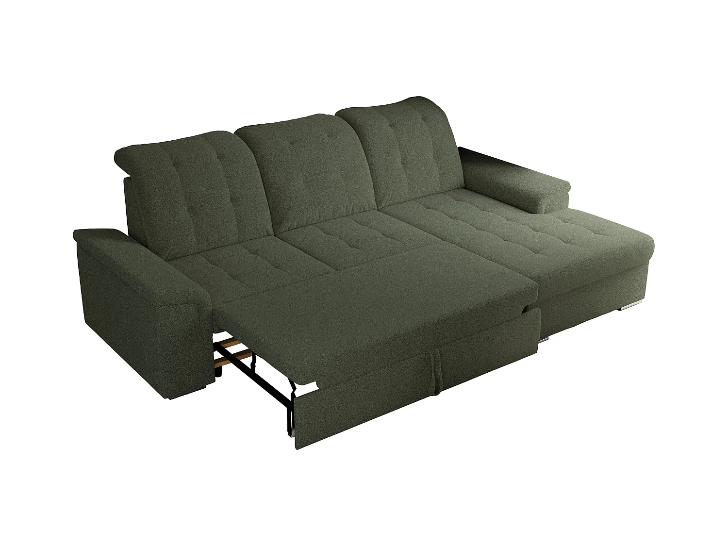 Ecksofa MADRITO - mit verstellbarer Rückenlehne, Armlehnen, gestepptem Sitz und Rückenlehne, Schlaffunktion - Grün Boucle - Ecke Rechts