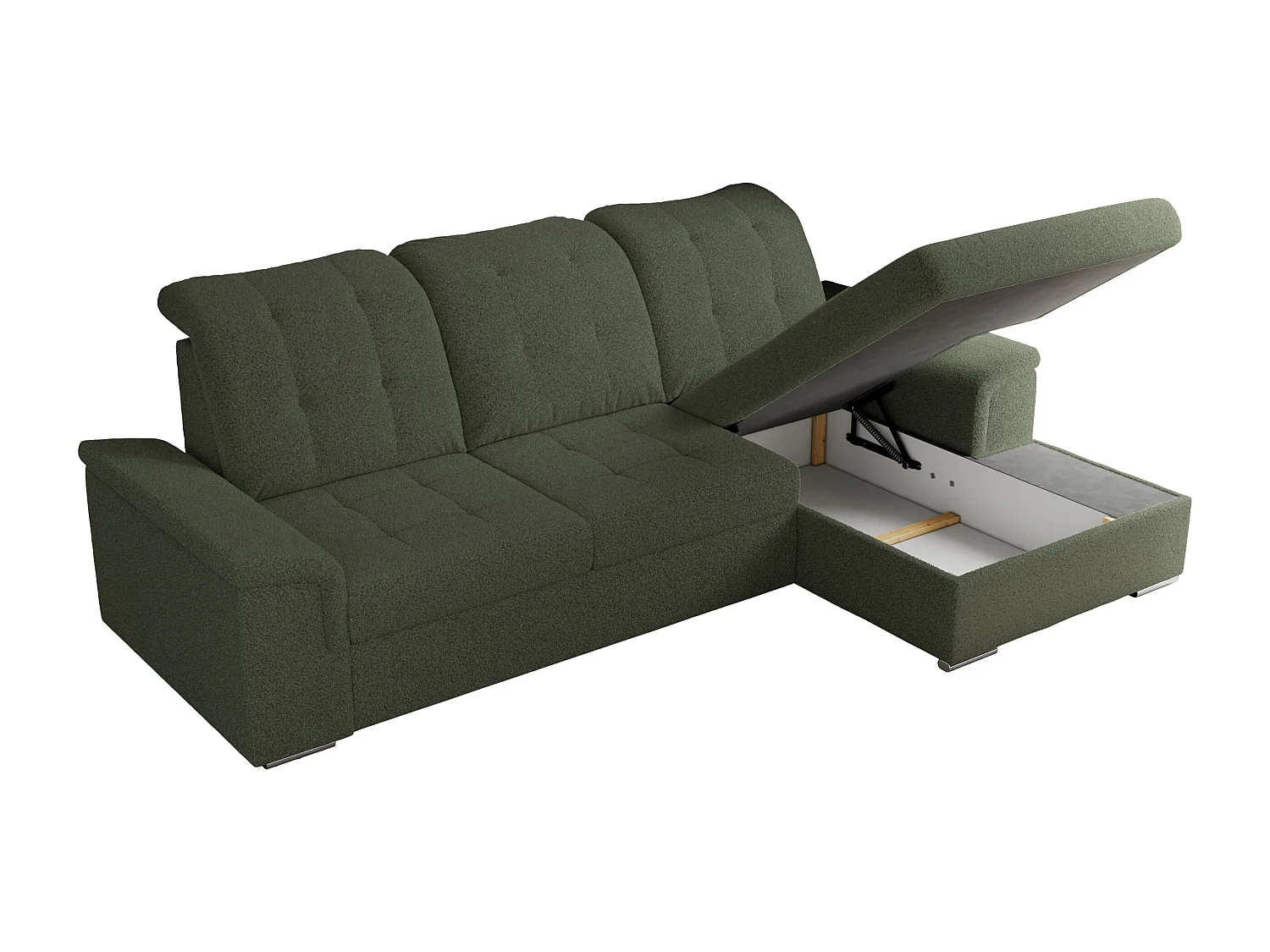 Ecksofa MADRITO - mit verstellbarer Rückenlehne, Armlehnen, gestepptem Sitz und Rückenlehne, Schlaffunktion - Grün Boucle - Ecke Rechts