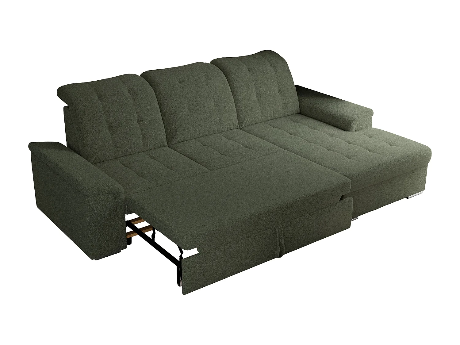 Ecksofa MADRITO - mit verstellbarer Rückenlehne, Armlehnen, gestepptem Sitz und Rückenlehne, Schlaffunktion - Grün Boucle - Ecke Rechts