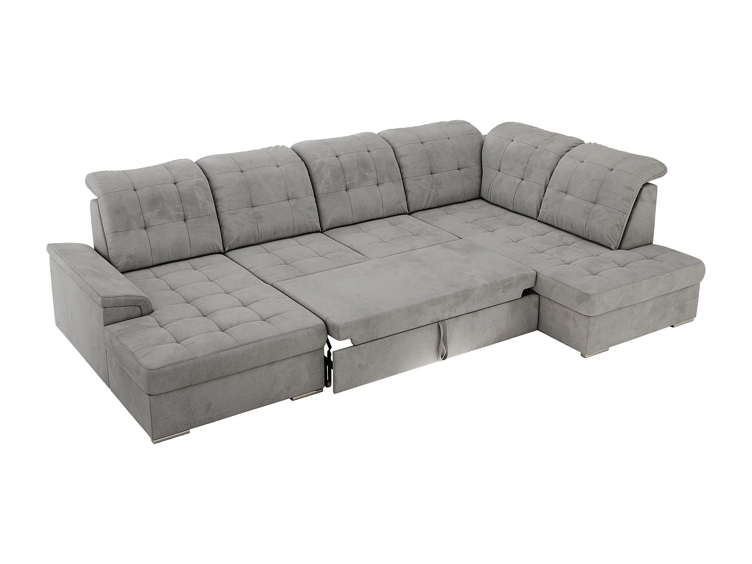 Ecksofa MADRITO U - mit verstellbarer Rückenlehne, Armlehne, L-förmige Ecke, Bettkasten - Hellgrau Velvet - Ecke Rechts