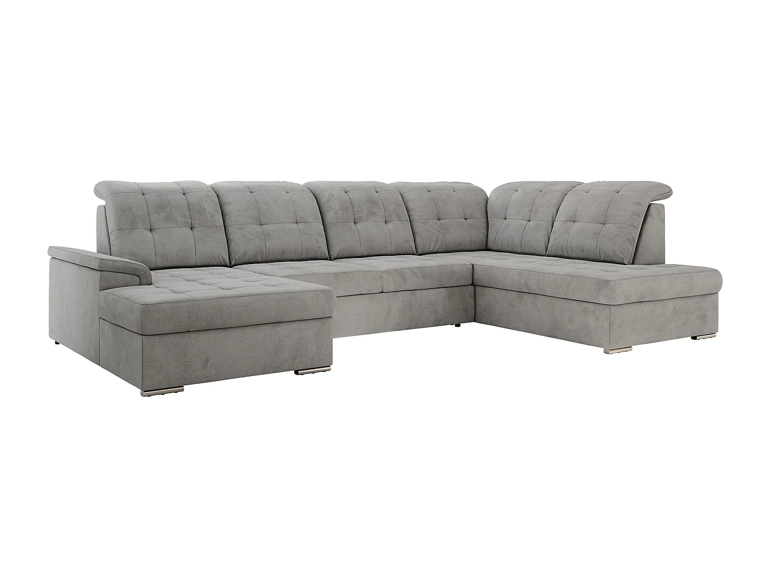 Ecksofa MADRITO U - mit verstellbarer Rückenlehne, Armlehne, L-förmige Ecke, Bettkasten - Hellgrau Velvet - Ecke Rechts