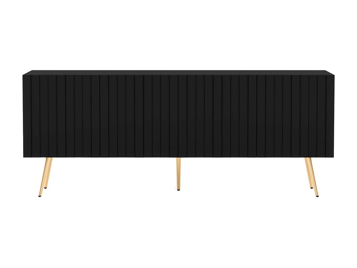 Mueble TV con 4 puertas - Cuerpo negro mate, frentes ranurados negro mate - 150 cm, patas doradas