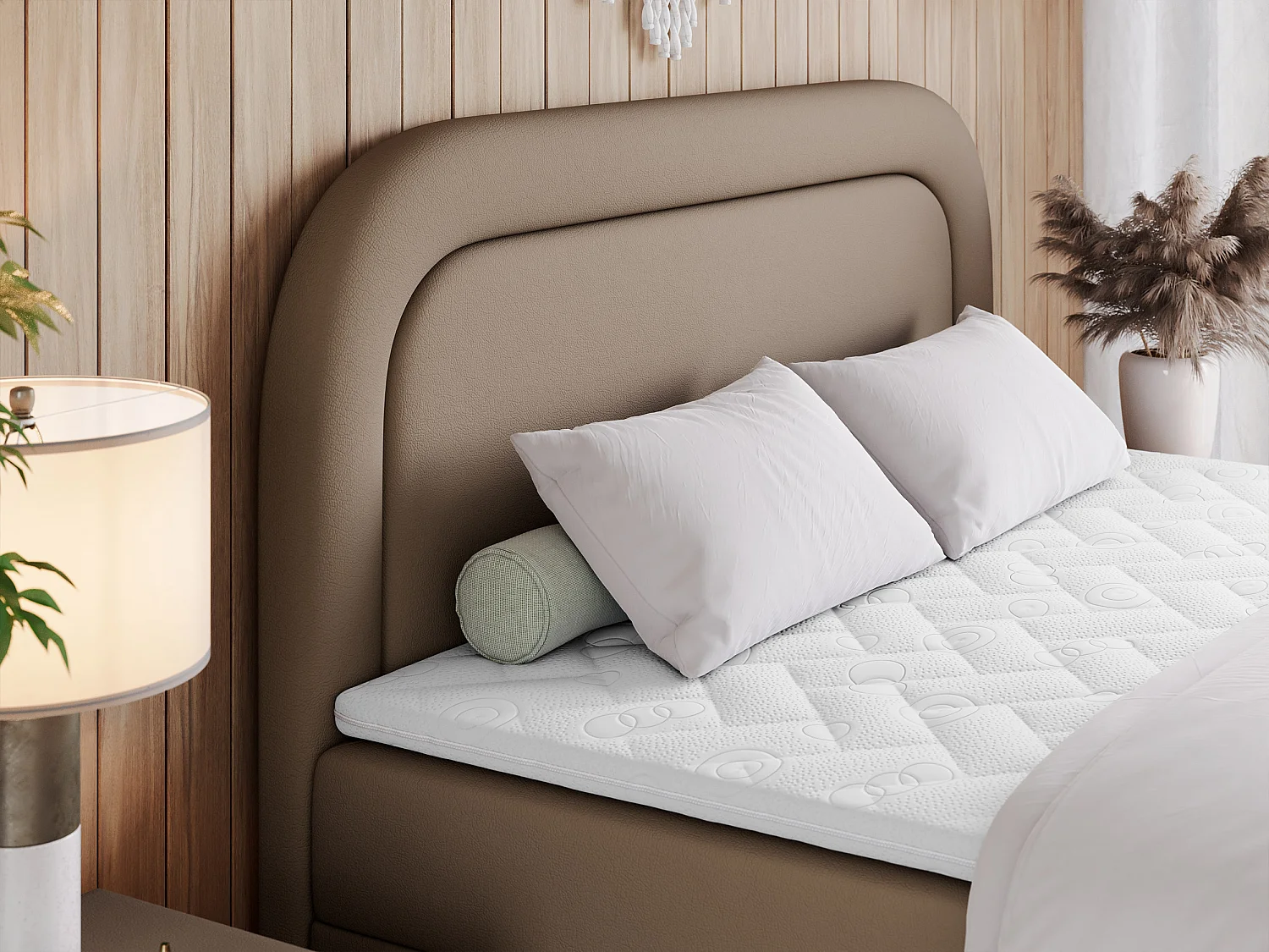 Boxspringbett EIRA - Polsterbett mit Stauraum, Set mit Kopfteil und Multipocket-Matratze, Metallbeine - 140x200 cm - H4 - Braun Kunstleder