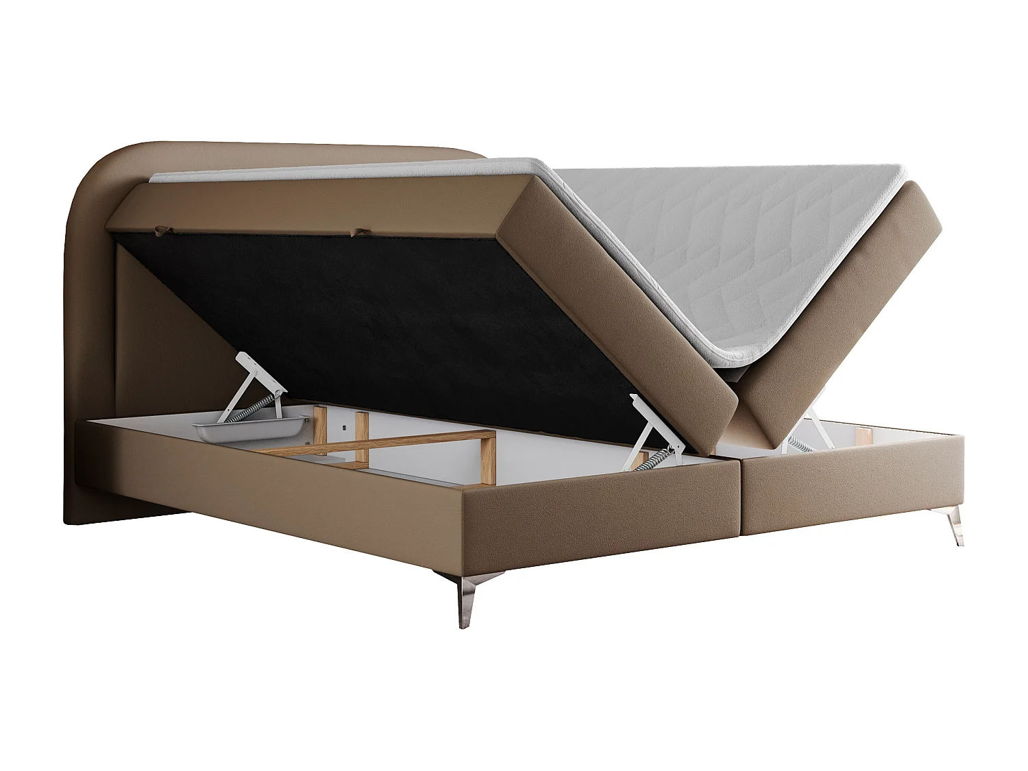 Boxspringbett EIRA - Polsterbett mit Stauraum, Set mit Kopfteil und Multipocket-Matratze, Metallbeine - 140x200 cm - H4 - Braun Kunstleder