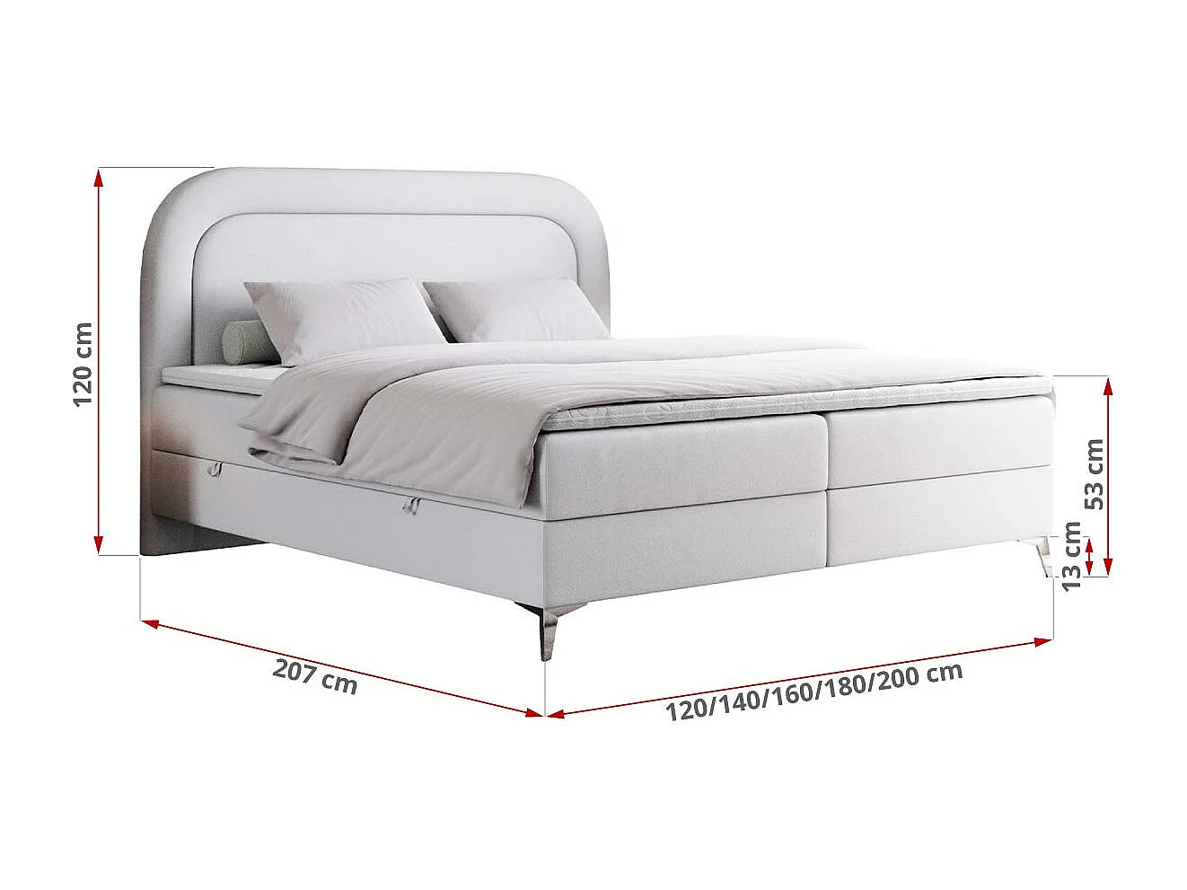 Boxspringbett EIRA - Polsterbett mit Stauraum, Set mit Kopfteil und Multipocket-Matratze, Metallbeine - 200x200 cm - H3 - Weiß Kunstleder