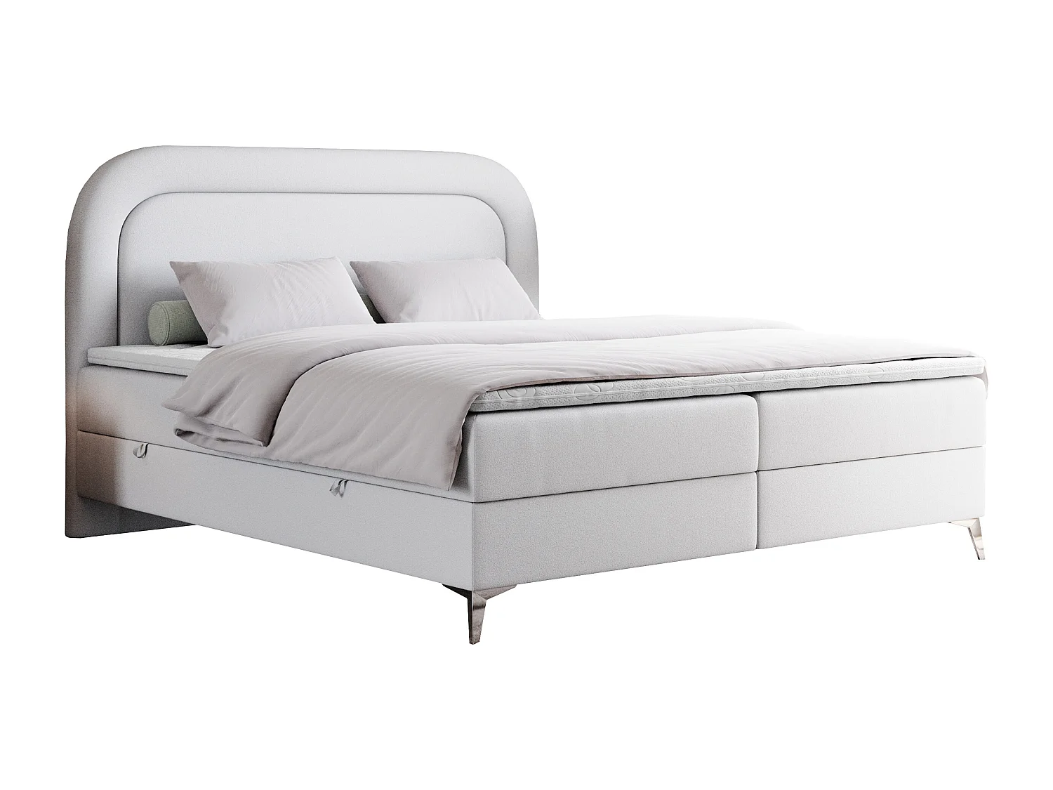 Boxspringbett EIRA - Polsterbett mit Stauraum, Set mit Kopfteil und Multipocket-Matratze, Metallbeine - 180x200 cm - H4 - Weiß Kunstleder