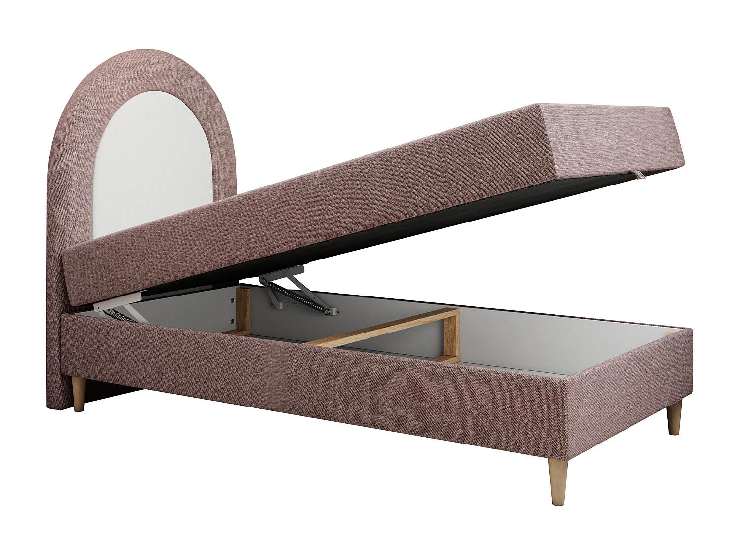 Kinderbett NEST - Boxspringbett für Kinder, mit hohem Kopfteil, Einzelbett mit Stauraum und Matratze - 90x180 cm - Rosa Strukture