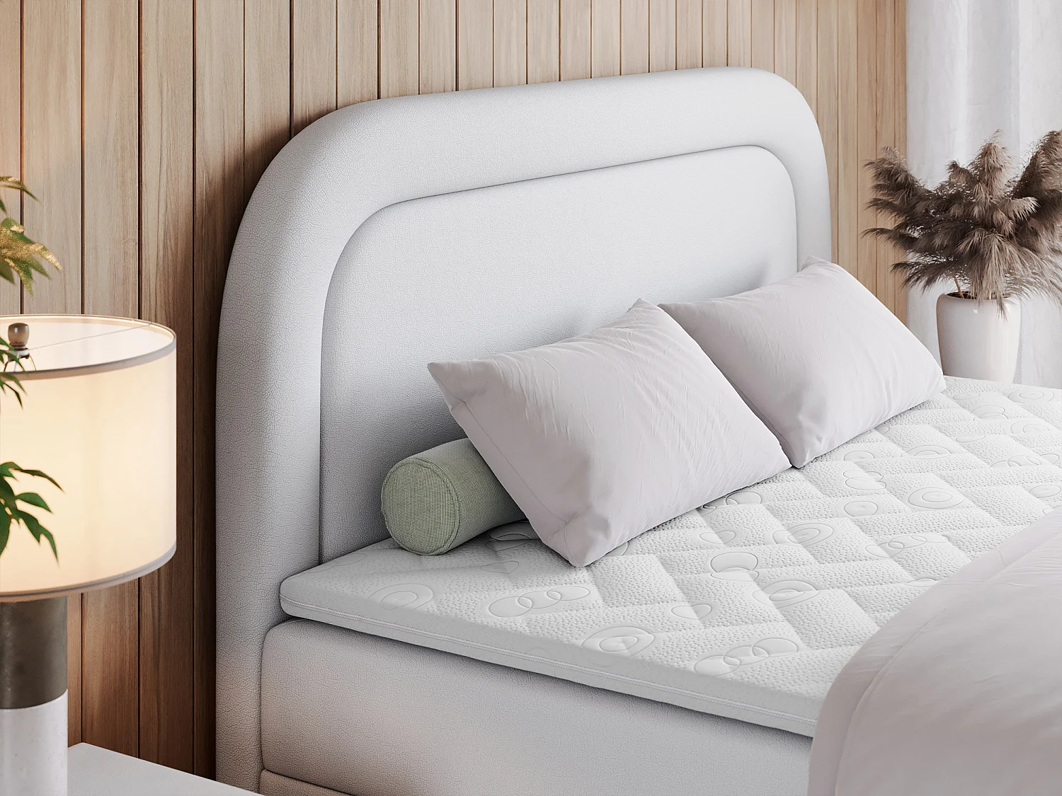 Boxspringbett EIRA - Polsterbett mit Stauraum, Set mit Kopfteil und Multipocket-Matratze, Metallbeine - 140x200 cm - H4 - Weiß Kunstleder