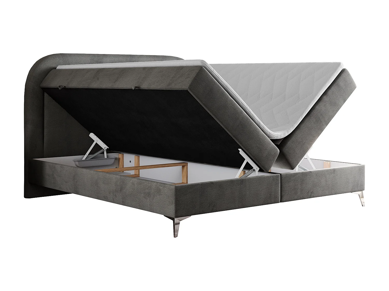 Boxspringbett EIRA - Polsterbett mit Stauraum, Set mit Kopfteil und Multipocket-Matratze, Metallbeine - 200x200 cm - H4 - Dunkelgrau Velvet