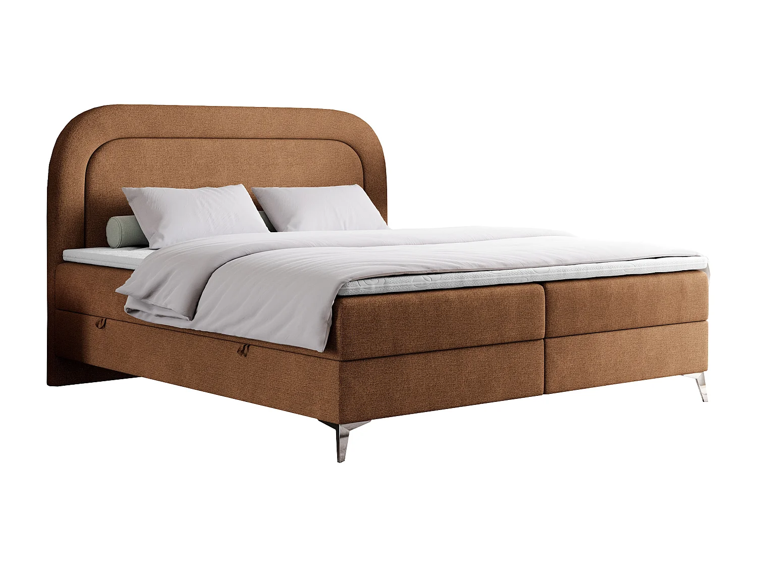 Boxspringbett EIRA - Polsterbett mit Stauraum, Set mit Kopfteil und Multipocket-Matratze, Metallbeine - 160x200 cm - H4 - Orange Strukture