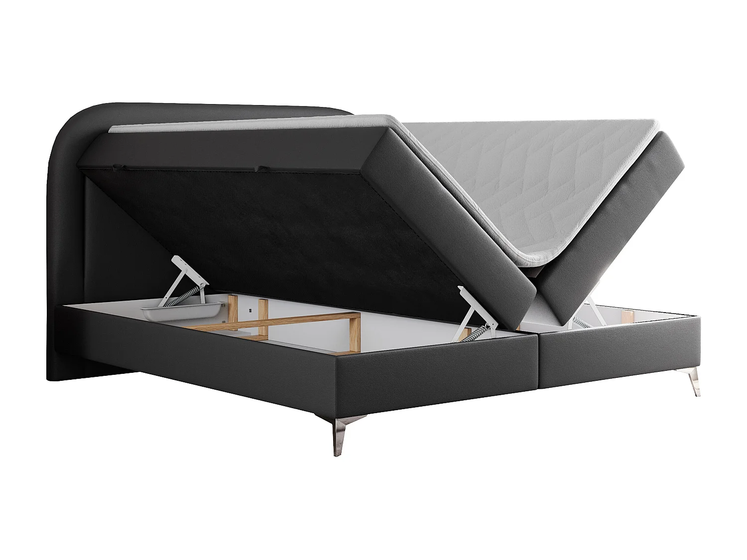 Boxspringbett EIRA - Polsterbett mit Stauraum, Set mit Kopfteil und Multipocket-Matratze, Metallbeine - 140x200 cm - H4 - Dunkelgrau Kunstleder