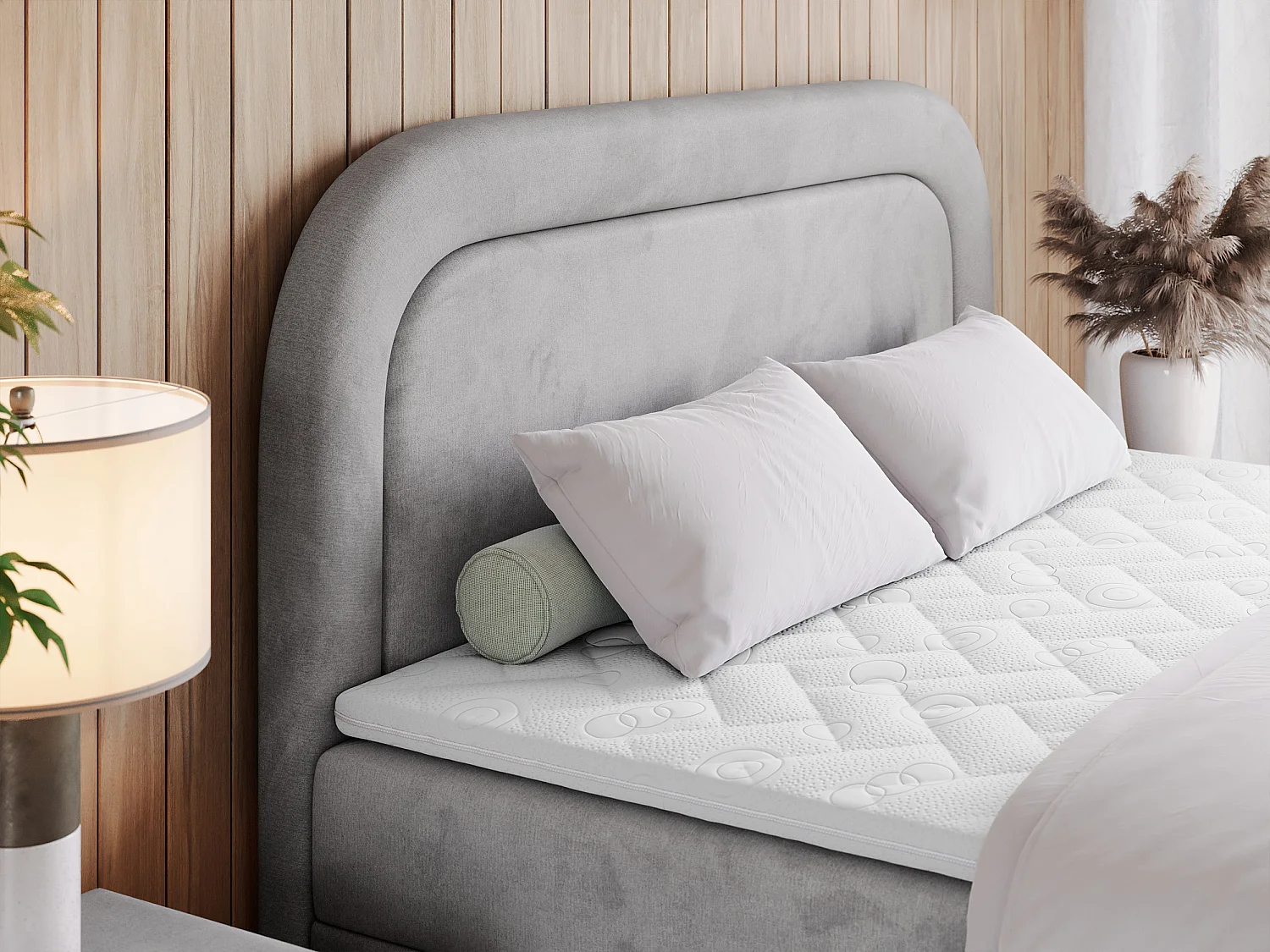 Boxspringbett EIRA - Polsterbett mit Stauraum, Set mit Kopfteil und Multipocket-Matratze, Metallbeine - 200x200 cm - H4 - Hellgrau Velvet