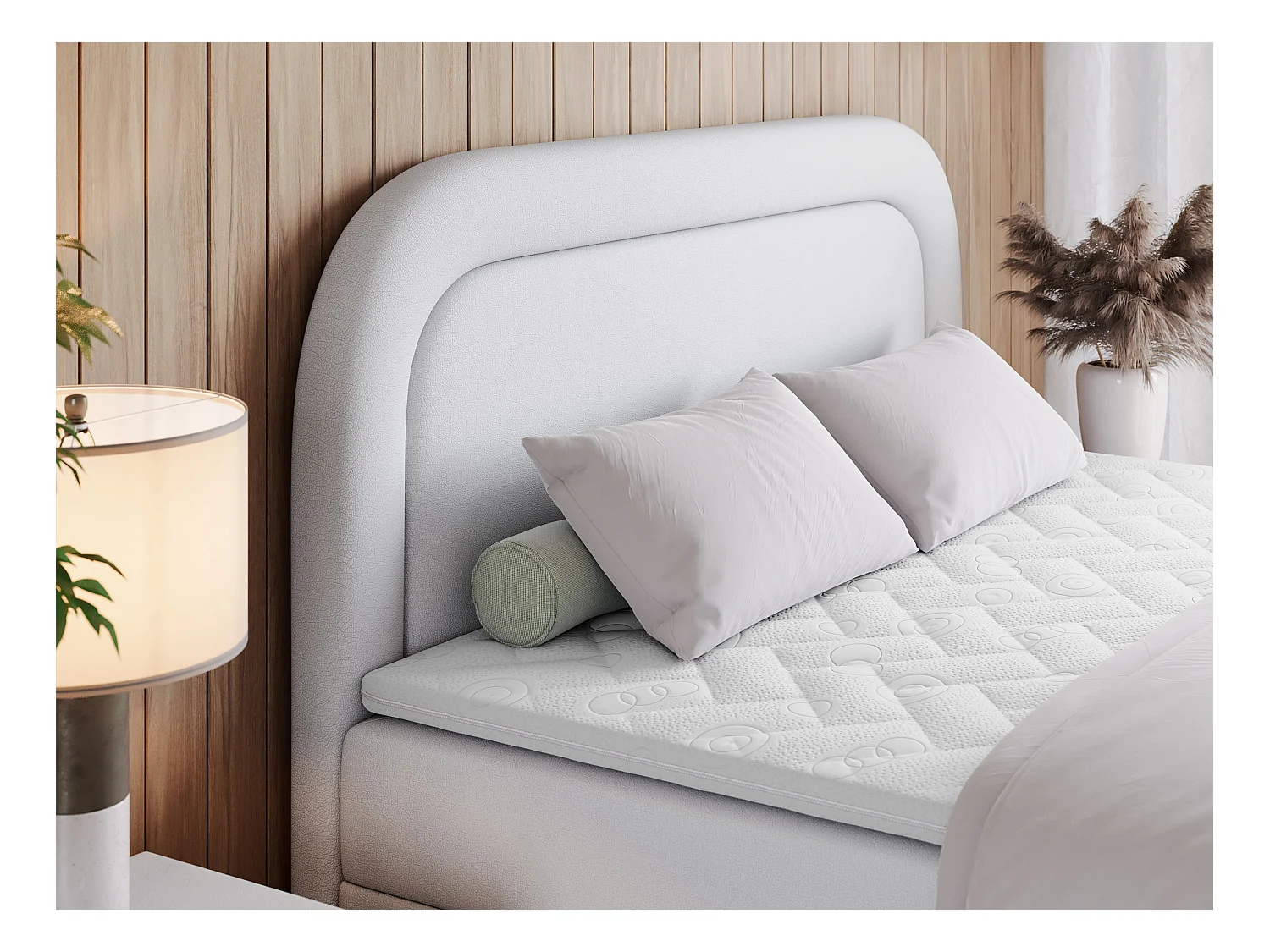 Boxspringbett EIRA - Polsterbett mit Stauraum, Set mit Kopfteil und Multipocket-Matratze, Metallbeine - 180x200 cm - H3 - Weiß Kunstleder