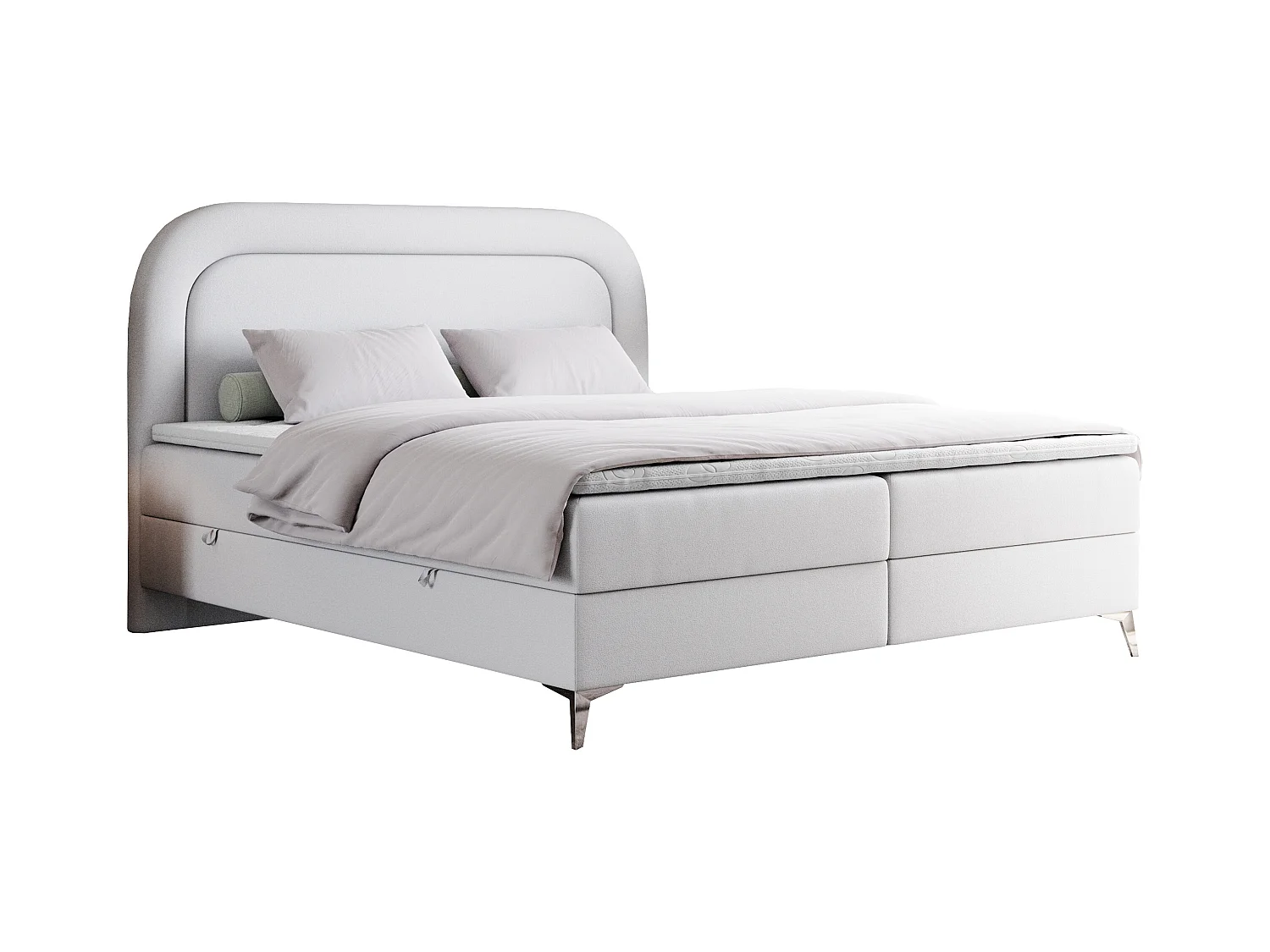 Boxspringbett EIRA - Polsterbett mit Stauraum, Set mit Kopfteil und Multipocket-Matratze, Metallbeine - 180x200 cm - H3 - Weiß Kunstleder